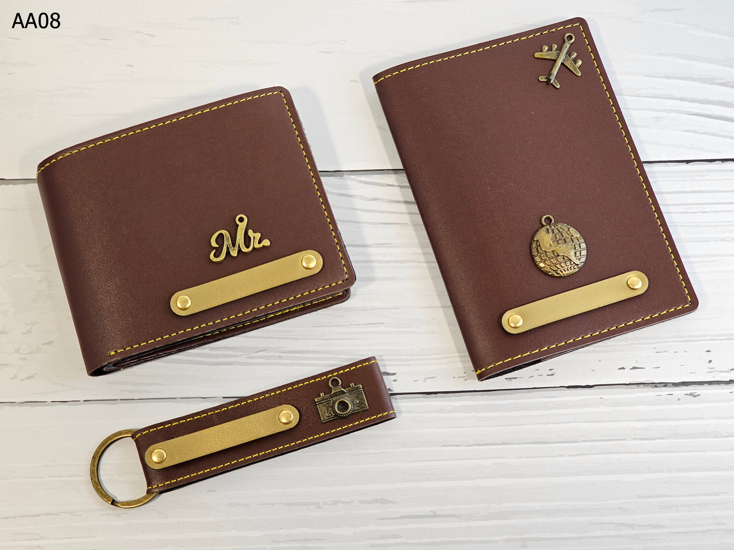 Personalized Menโs Travel Wallet Combo | Passport Cover, Wallet & Keychain Gift Set