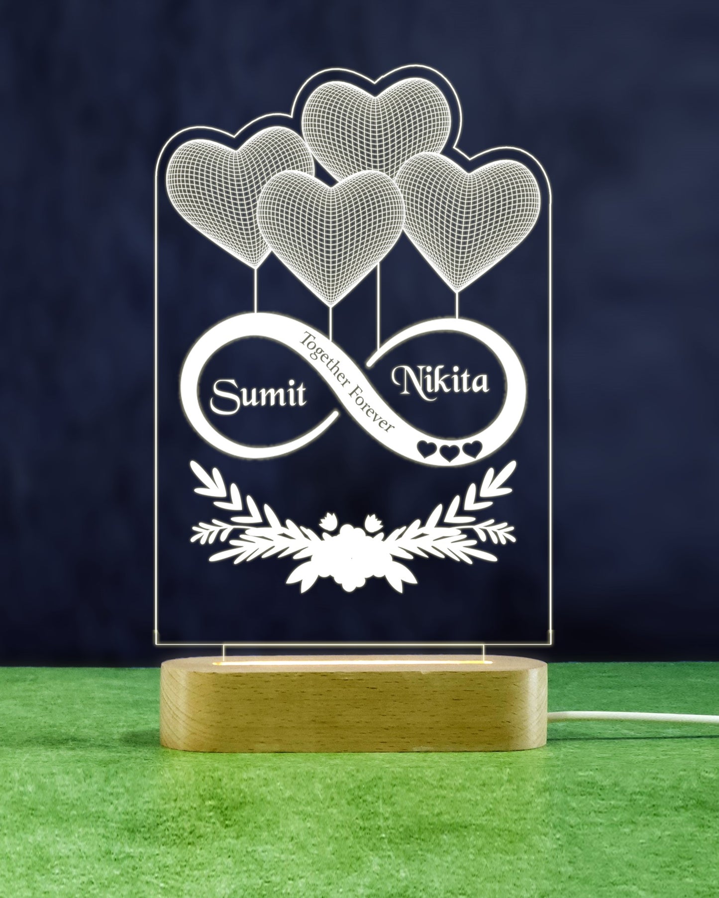 Customized Heart-Shape LED Acrylic Lamp | Personalized Name & Message Gift