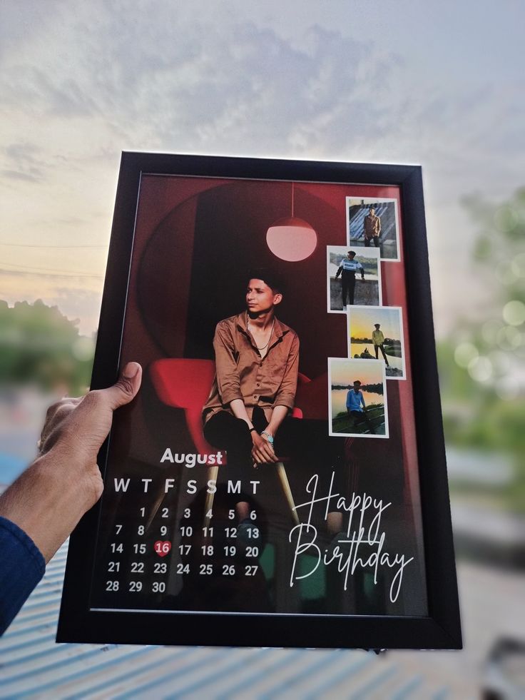 Custom Birthday Calendar Frame for Him | Personalized Photo Collage Gift