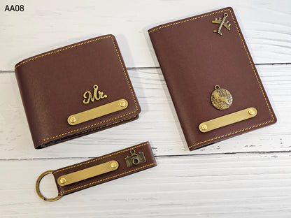 Personalized Men’s Travel Wallet Combo | Passport Cover, Wallet & Keychain Gift Set