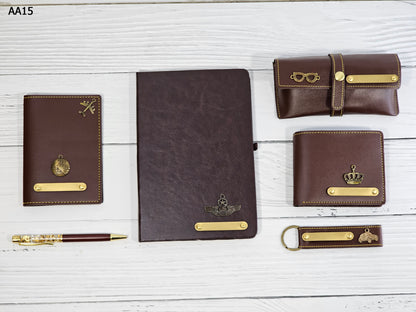 Luxury Personalized Travel Gift Set | 💼 Wallet, ✈️ Passport Cover, 📔 Notebook & 🔑 Keychain