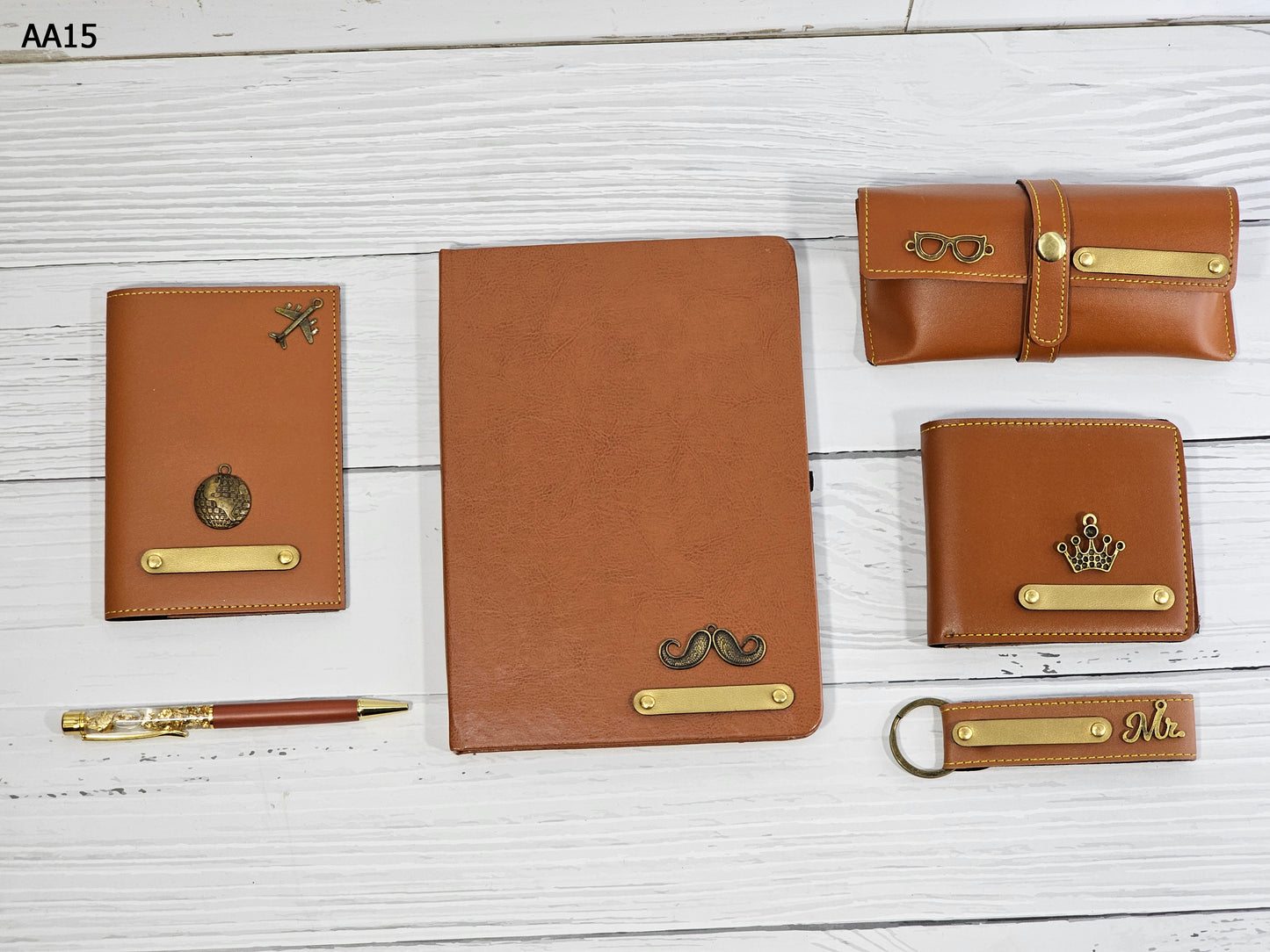 Premium Tan Leather Personalized Gift Set