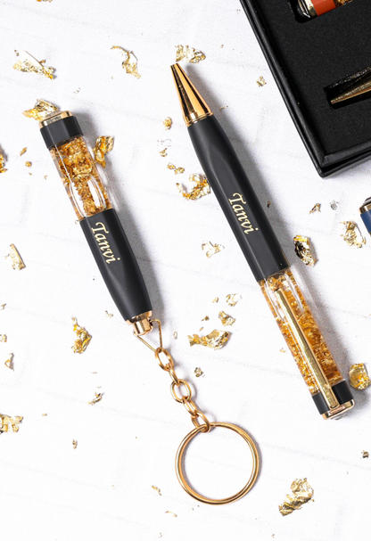 Custom Name Pen & Keychain Gift Set – Elegant Black & Gold Combo | Blessings Gifts