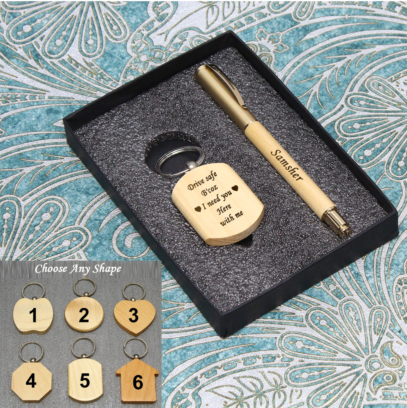 Custom Wooden Pen & Keychain Gift Set – Engraved Name Combo | Blessings Gifts