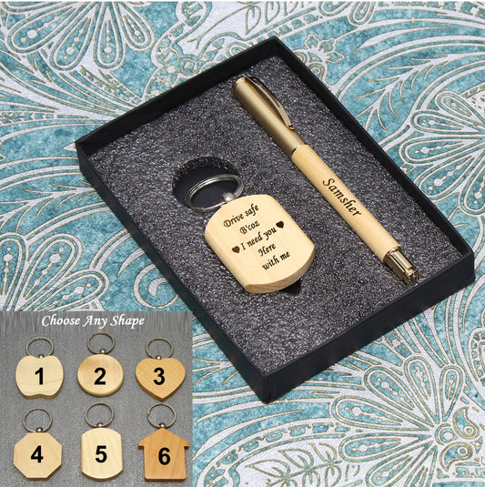 Custom Wooden Pen & Keychain Gift Set – Engraved Name Combo | Blessings Gifts