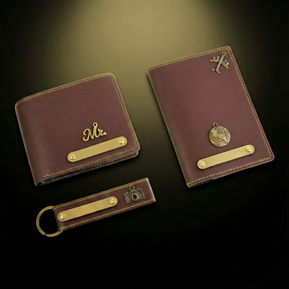 Personalized Men’s Travel Wallet Combo | Passport Cover, Wallet & Keychain Gift Set