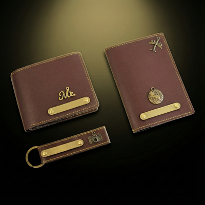 Personalized Men’s Travel Wallet Combo | Passport Cover, Wallet & Keychain Gift Set