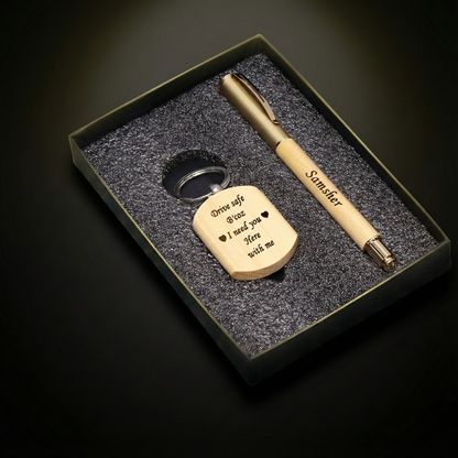 Custom Wooden Pen & Keychain Gift Set – Engraved Name Combo | Blessings Gifts